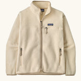 Patagonia women's retro pile fleece jacket in natural cream. Zipped front with two zipped hand pockets and a zipped chest pocket.