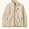 Patagonia women's retro pile fleece jacket in natural cream. Zipped front with two zipped hand pockets and a zipped chest pocket.