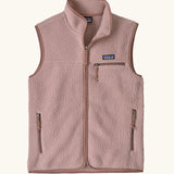 Patagonia women's retro pile fleece vest gilet in stingray mauve pink. Full length zip gilet with zippered chest and hand warmer pockets.