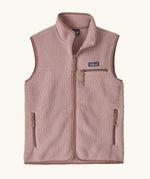 Patagonia women's retro pile fleece vest gilet in stingray mauve pink. Full length zip gilet with zippered chest and hand warmer pockets.
