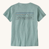 Patagonia women's logo t-shirt in virtual blue. A short sleeve t-shirt with a large brand logo on the back in a outline style