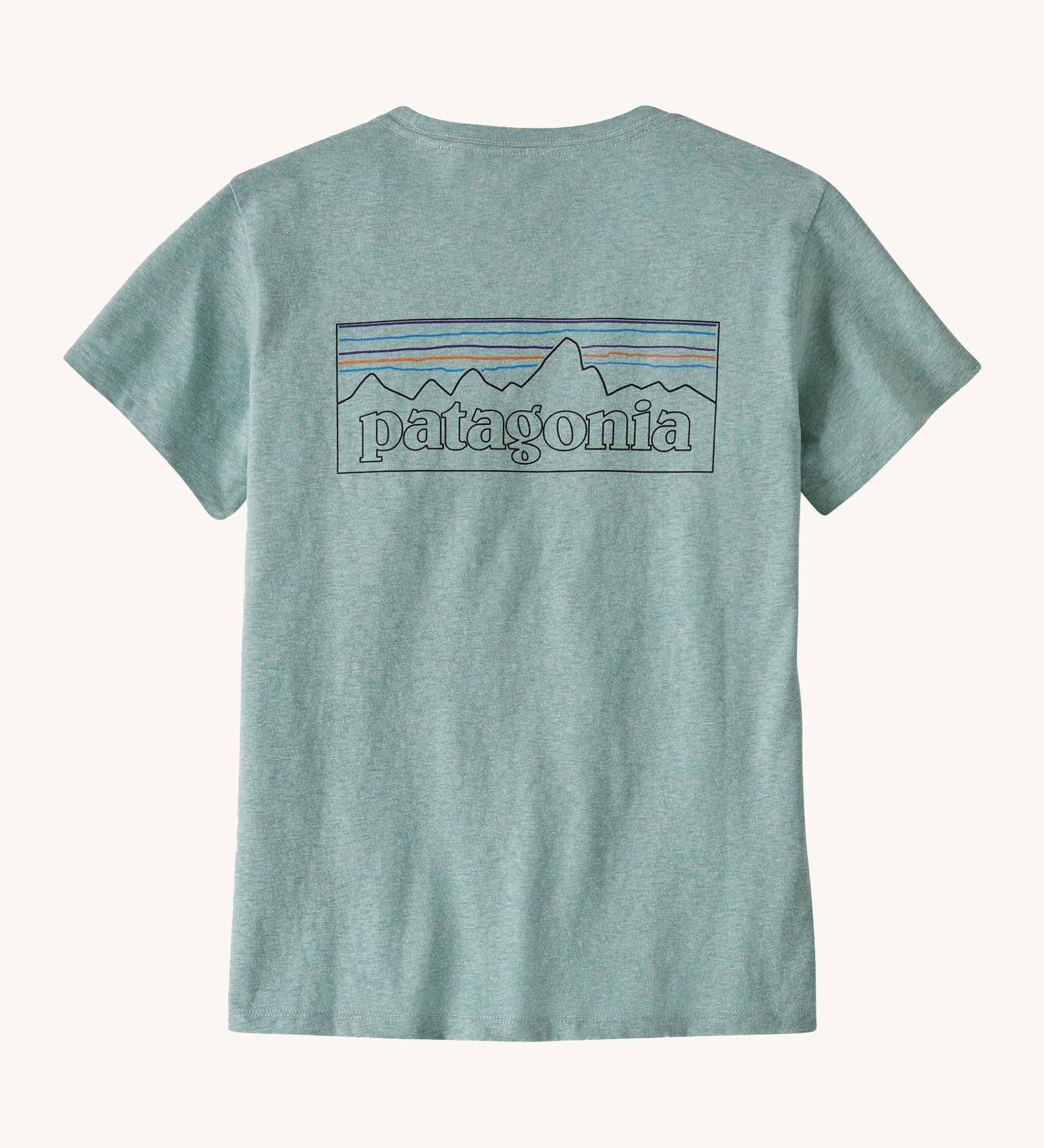 Patagonia women's logo t-shirt in virtual blue. A short sleeve t-shirt with a large brand logo on the back in a outline style