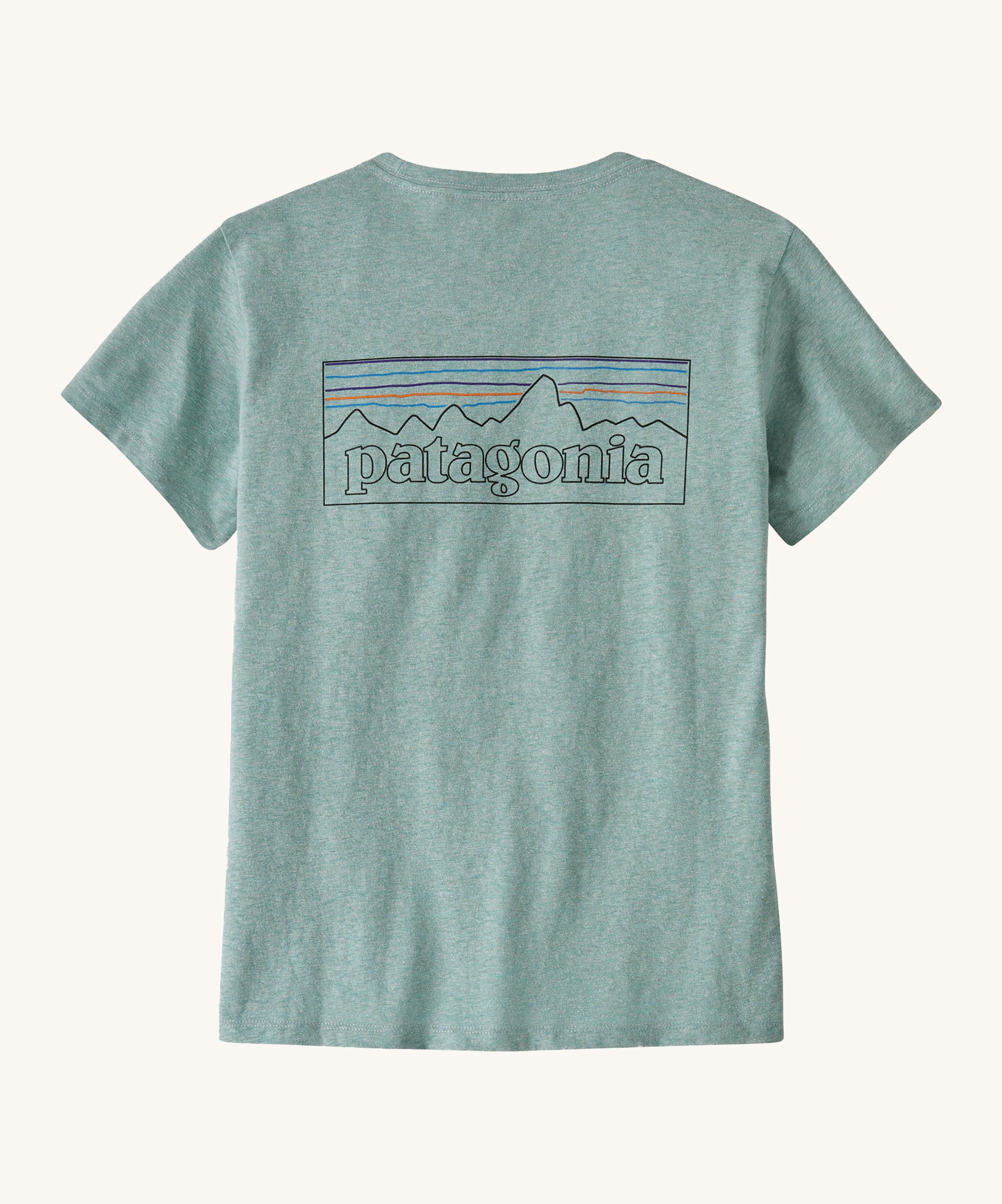Patagonia women's logo t-shirt in virtual blue. A short sleeve t-shirt with a large brand logo on the back in a outline style