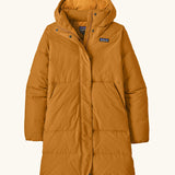 Patagonia women's sisar down insulated parka in cinnamon brown with two large front pockets.