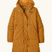 Patagonia women's sisar down insulated parka in cinnamon brown with two large front pockets.