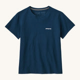 Patagonia women's dark blue short sleeve t-shirt front detail