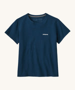 Patagonia women's dark blue short sleeve t-shirt front detail