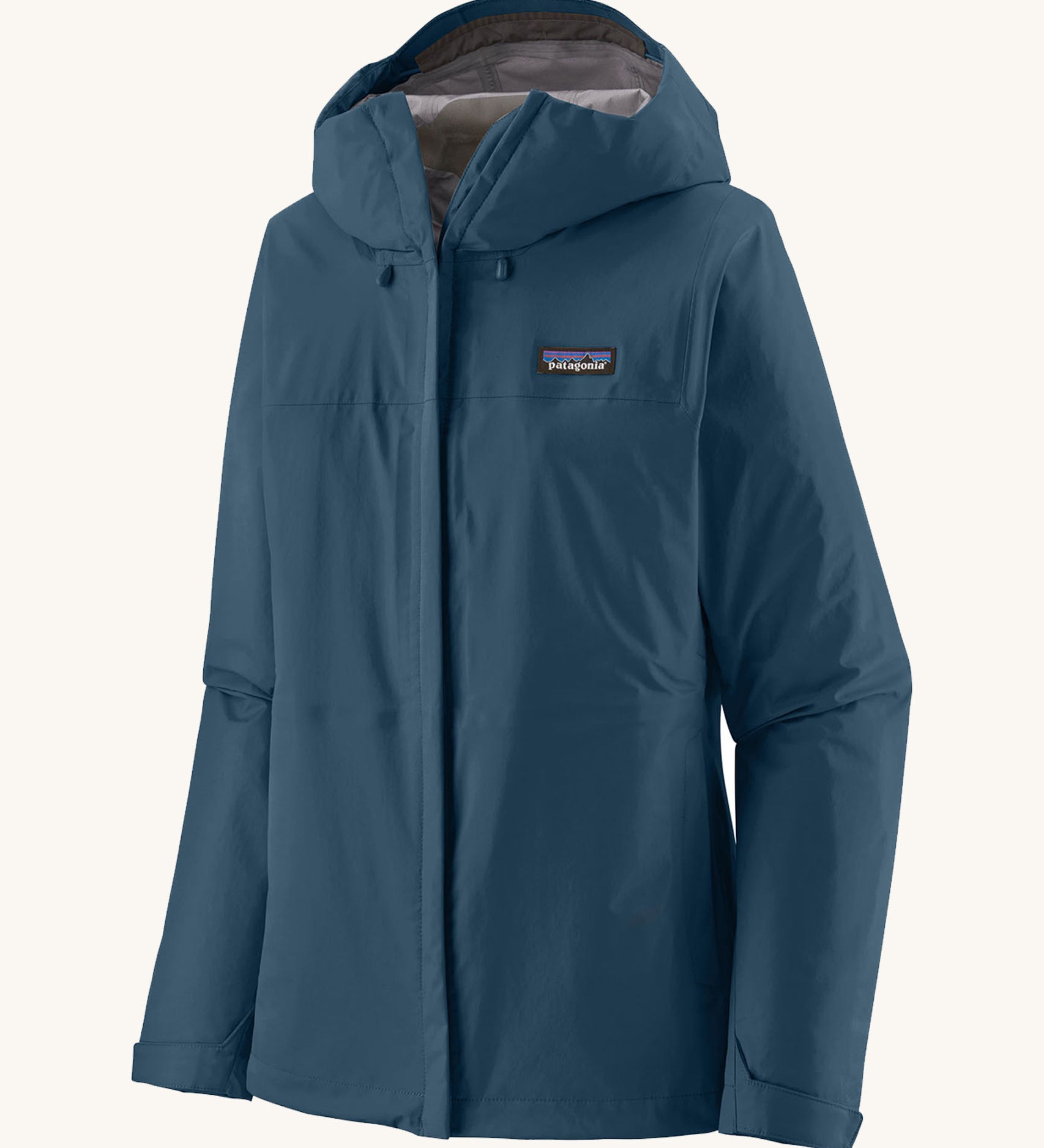 Patagonia Women's Torrentshell 3L Rain Jacket in a Lagom Blue colour on a plain background. 