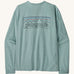 Patagonia women's outline responsibili top. A blue, long sleeve t-shirt showing the big brand logo printed on the front.