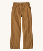 Patagonia women's trousers. A wide leg style canvas trousers in nest brown colour, features a button fastener and 2 side pockets. 
