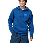 Patagonia men's hoodie in endless blue colour front detail
