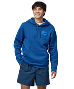 Patagonia men's hoodie in endless blue colour front detail