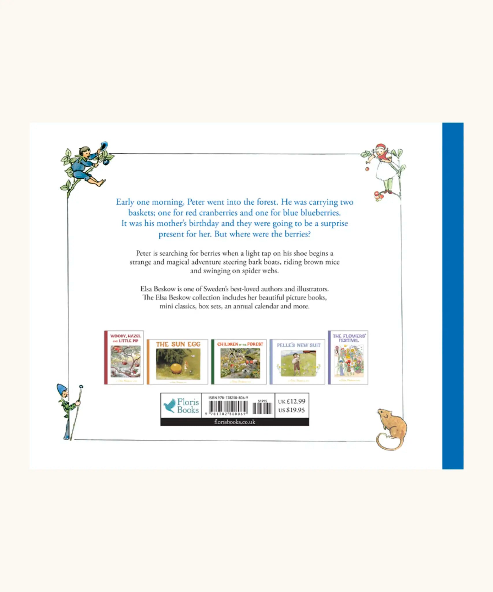 Back of Peter In Blueberry Land by Elsa Beskow children's book. 