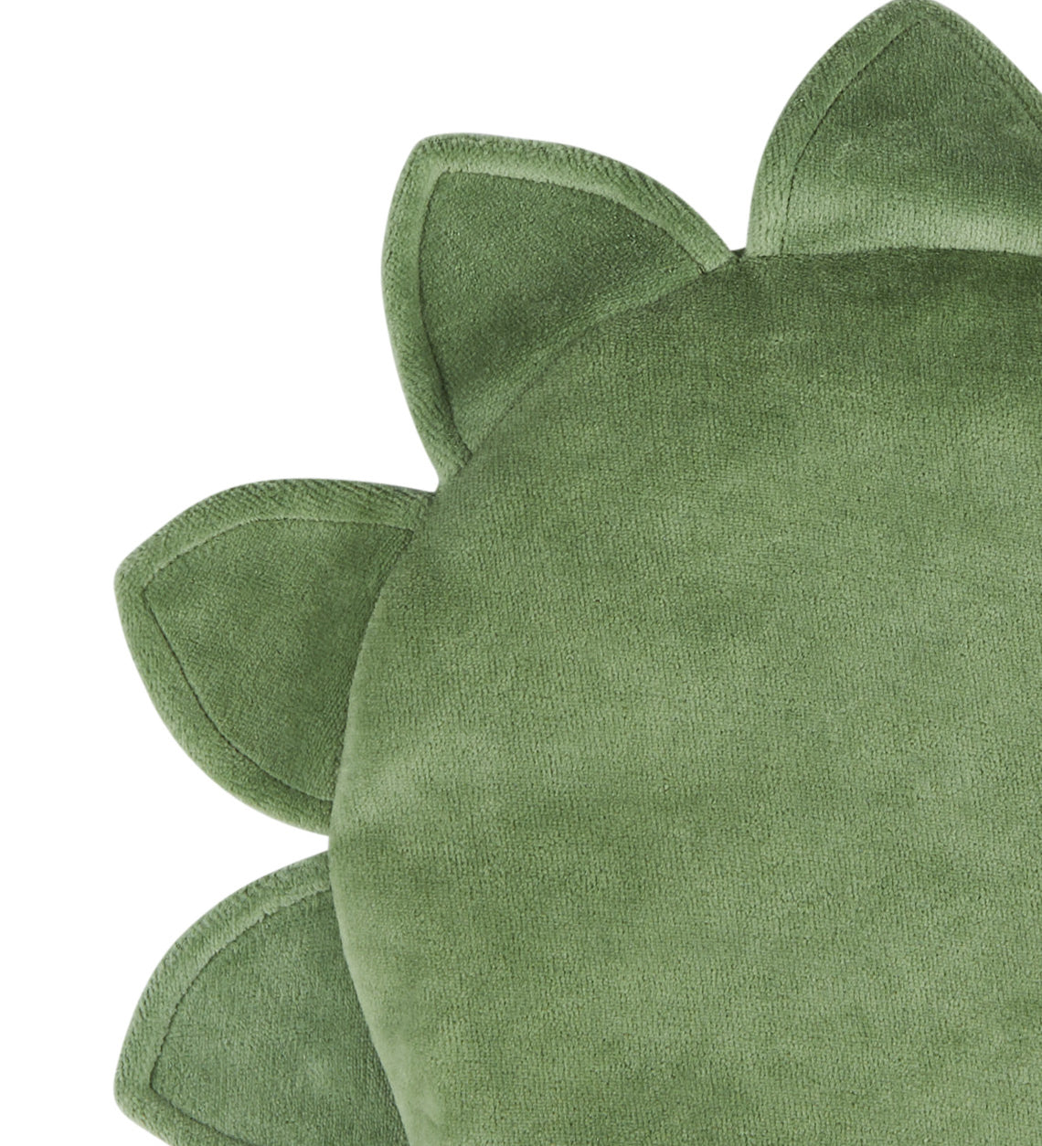 A close up of the Pigeon Organics green dragon hat available at Babipur showing the spine detail running along the top of the hat