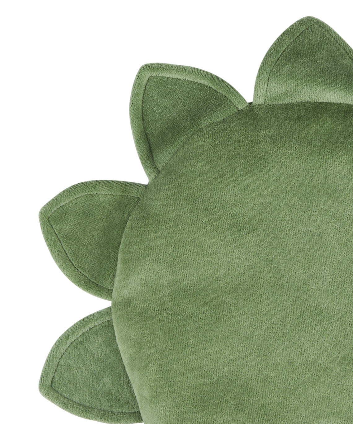 A close up of the Pigeon Organics green dragon hat available at Babipur showing the spine detail running along the top of the hat