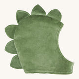 Pigeon Organics green dragon hat. A 100% GOTS organic cotton hat. Features a cosy velour outer with soft fleece lining.