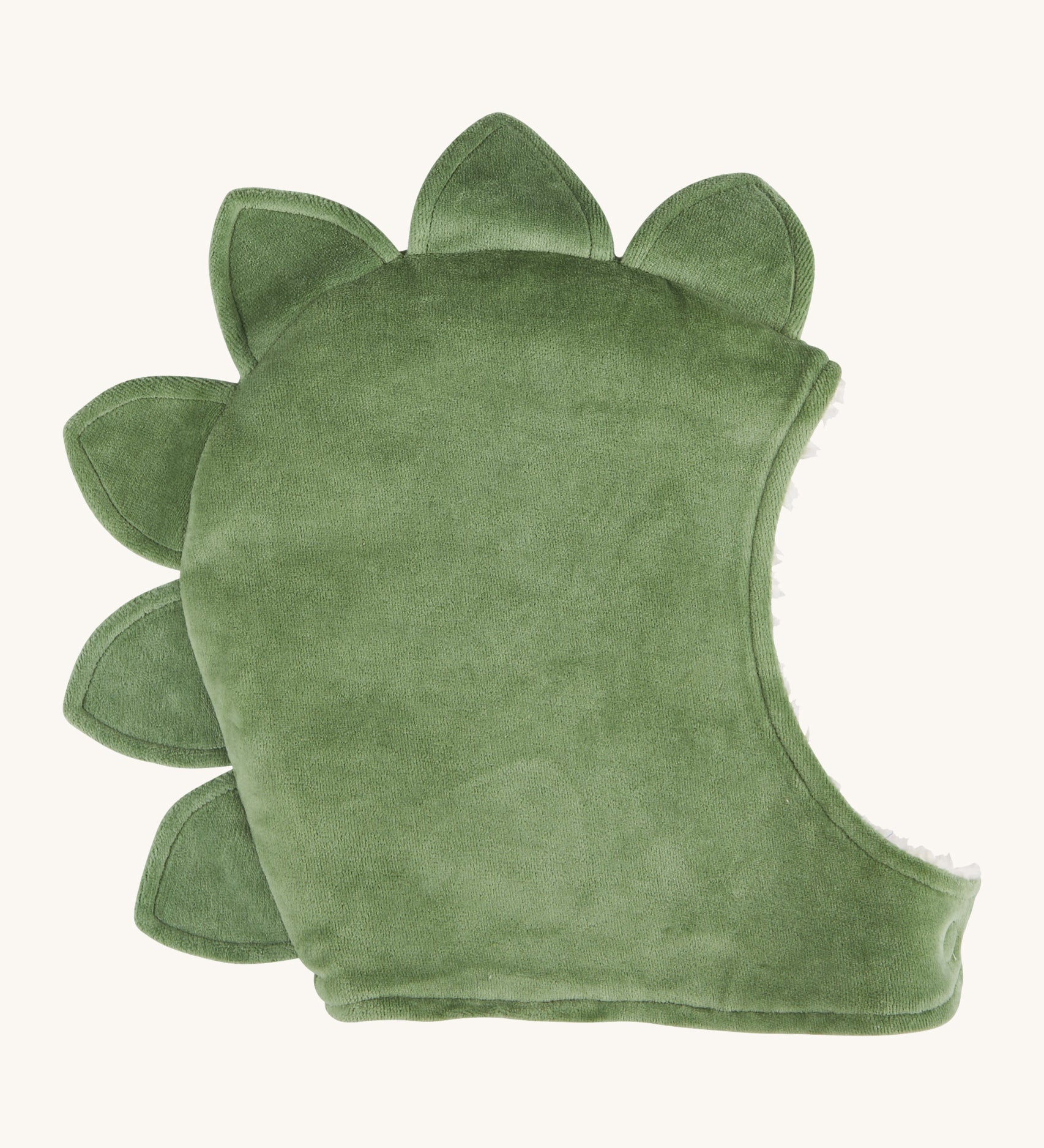 Pigeon Organics green dragon hat. A 100% GOTS organic cotton hat. Features a cosy velour outer with soft fleece lining.