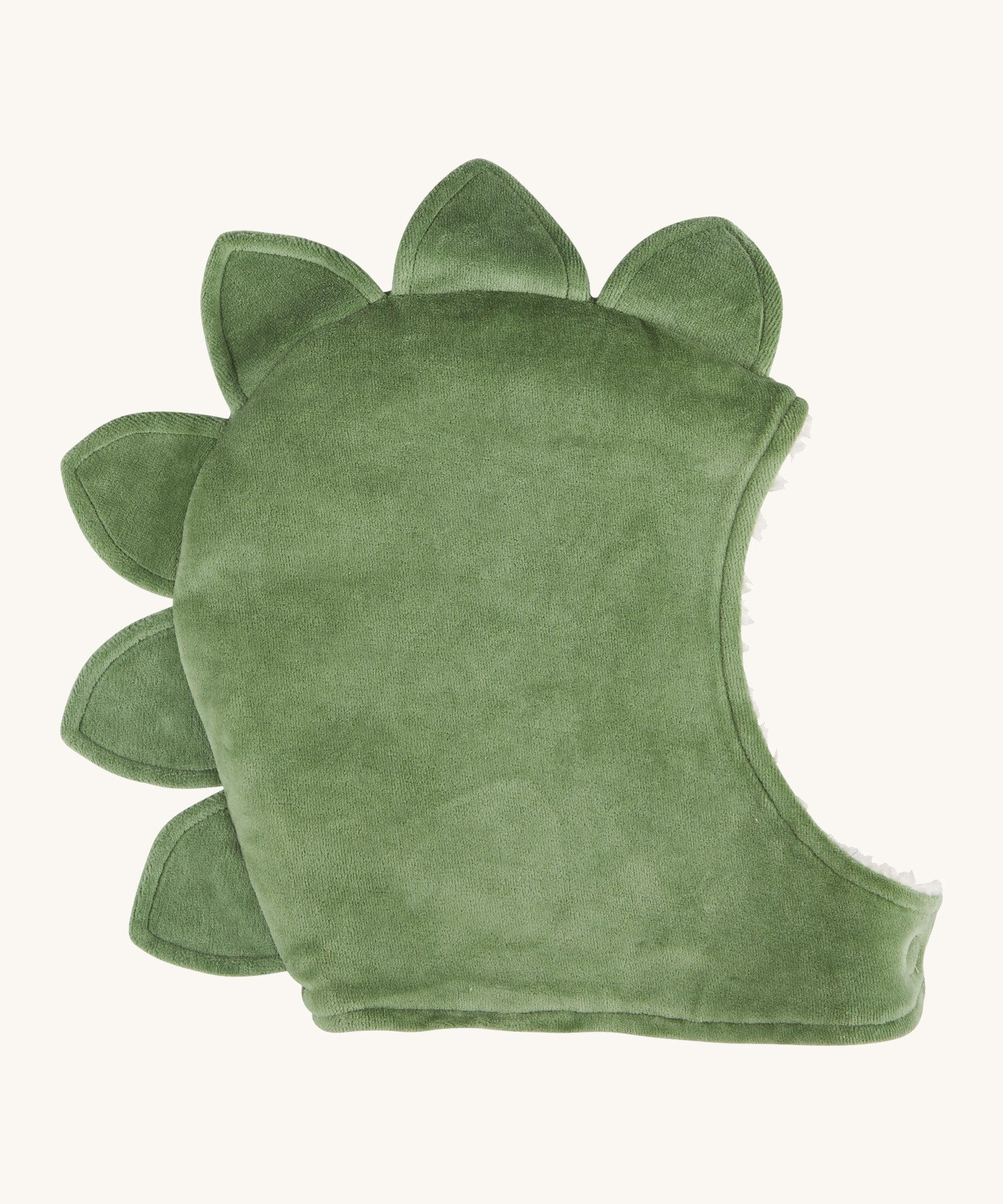 Pigeon Organics green dragon hat. A 100% GOTS organic cotton hat. Features a cosy velour outer with soft fleece lining.