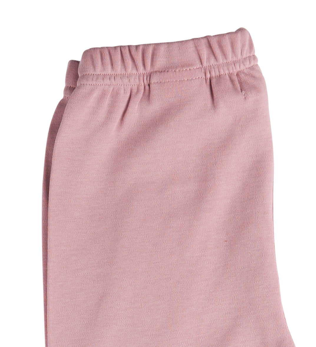 A close up of the Pigeon Organics pink leggings available at Babipur showing the elasticated waistband detail