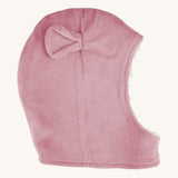 Pigeon Organics pink mouse hat. A 100% GOTS organic cotton hat. Features a cosy velour outer with soft fleece lining.