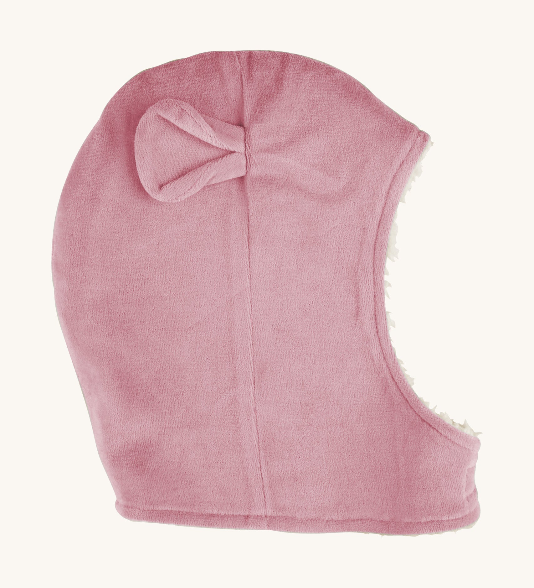 Pigeon Organics pink mouse hat. A 100% GOTS organic cotton hat. Features a cosy velour outer with soft fleece lining.