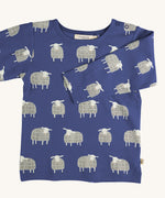 Pigeon Organics sheep t-shirt - GOTS organic cotton t-shirt with long sleeves in navy blue. Features multiple prints of a playful white sheep standing