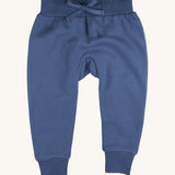 Pigeon Organics sweatpants - GOTS organic cotton sweatpants velvet blue colour. Features an elasticated waist band and leg cuff for a comfortable fit. 