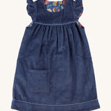 Pigeon Organics reversible Winter shift dress in night blue - GOTS organic cotton sleeveless dress in a corduroy style with a reversible winter bloom design. Features a small pocket on the bottom of the dress.