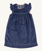Pigeon Organics reversible Winter shift dress in night blue - GOTS organic cotton sleeveless dress in a corduroy style with a reversible winter bloom design. Features a small pocket on the bottom of the dress.