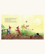 Two of the inside pages of the Pippa and Pelle In The Spring Garden children's book written and illustrated by Daniela Drescher. 