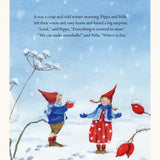 Page from Pippa and Pelle in the Winter snow children's book  by Daniela Drescher showing illustration of 2 children in snow