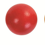The 5 wooden balls from the The PlanToys Ball Shoot Board Game on a plain background.
