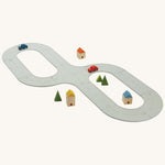 PlanToys Rubber Road and Rail Set on a plain background. 