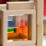A close up of the yellow square block from the Plan Toys Water Blocks. 