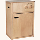 PlanToys wooden play dishwasher unit. Features a bottom compartment and working turning knobs