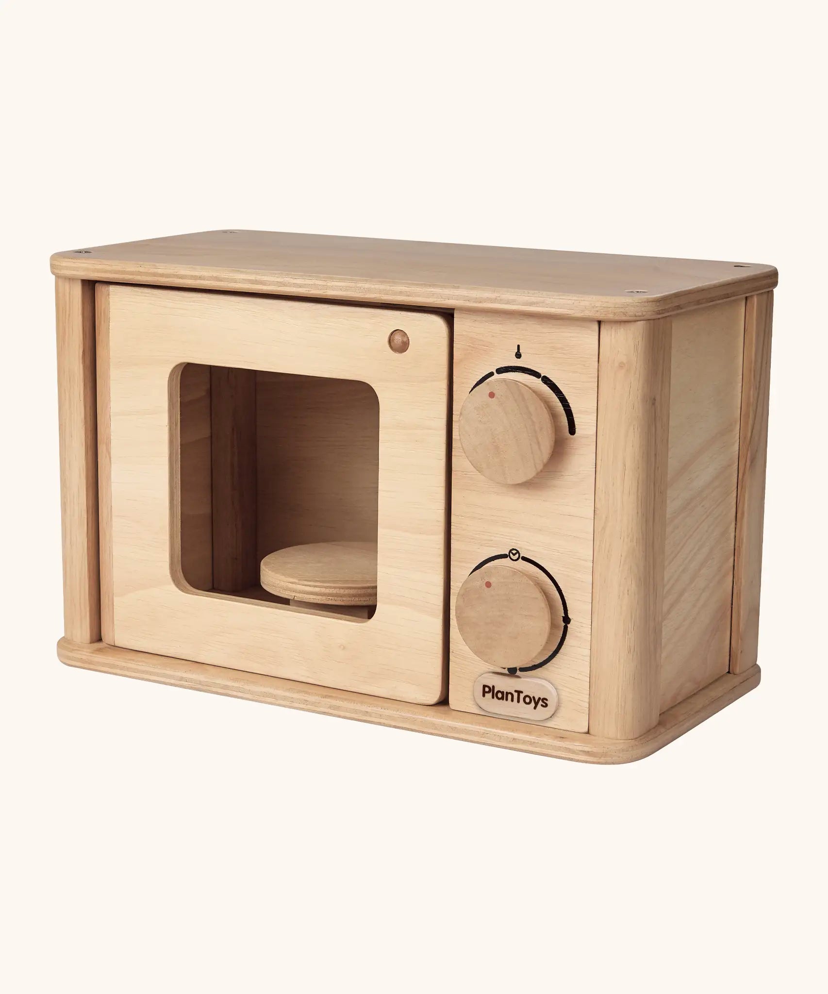 PlanToys wooden microwave play unit. Features working dials and door