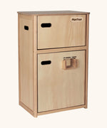 PlanToys wooden play refrigerator unit. Features 2 working doors and a ice maker/water dispenser