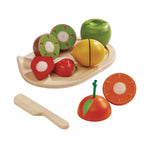 including 5 wooden play food fruits