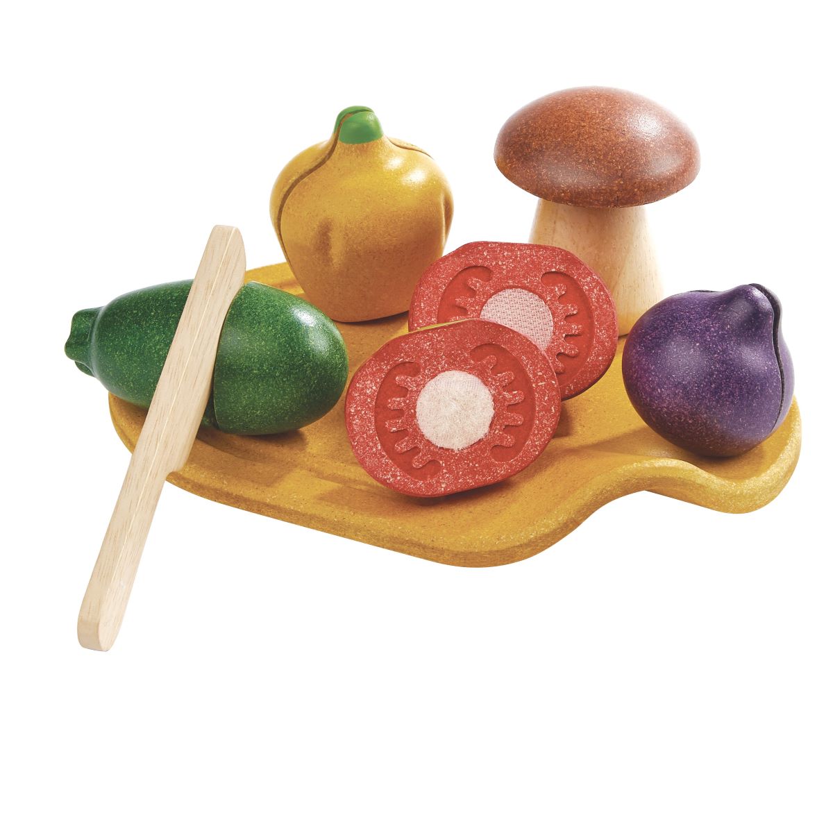 The PlanToys Assorted Vegetable set is a play food set for toddlers and includes a mushroom