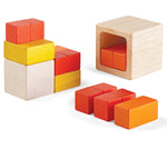 PlanToys Fractions Cubes on a plain background. The cubes are shown out of their packaging. 