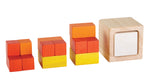 PlanToys Fractions Cubes on a plain background. The cubes are shown out of their packaging. 