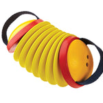The Plan Toys Concertina is a red and yellow kids toy musical instrument. White background.