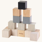 PlanToys 15 Cubes on a plain background, the cubes are shown out of their packaging. 