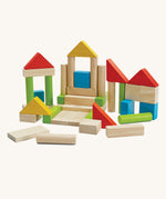 PlanToys 40 Colourful Unit Blocks on a plain background. 