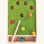 An overhead view of the PlanToys Ball Shoot Board Game on a plain background.