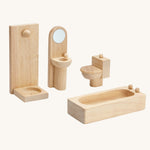 Plan Toys Classic Bathroom set on a plain background. 