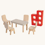 PlanToys Dining Room set for dolls house on a plain background. 