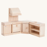 PlanToys Classic Kitchen furniture set on a plain background. 
