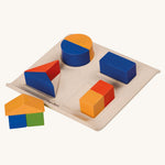 Plantoys fractions fun wooden educational game on a plain background. 