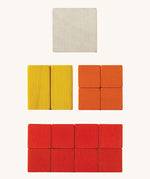 Plan Toys Fractions Cubes on a plain background. 